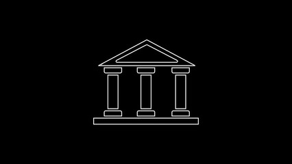 Sticker - White line Courthouse building icon isolated on black background. Building bank or museum. 4K Video motion graphic animation