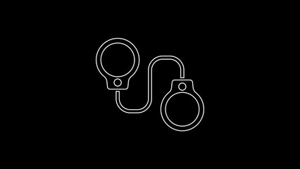 Sticker - White line Handcuffs icon isolated on black background. 4K Video motion graphic animation