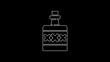 Poster - White line Alcohol drink Rum bottle icon isolated on black background. 4K Video motion graphic animation