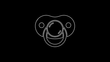 Sticker - White line Baby dummy pacifier icon isolated on black background. Toy of a child. 4K Video motion graphic animation