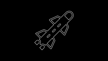 Wall Mural - White line Rocket icon isolated on black background. 4K Video motion graphic animation