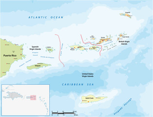 Wall Mural - Vector map of British, Spanish and American Virgin Islands