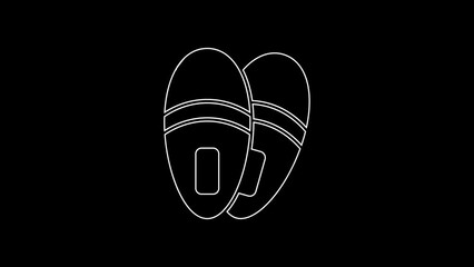 Sticker - White line Slippers icon isolated on black background. Flip flops sign. 4K Video motion graphic animation