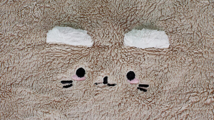 Wall Mural - cotton fleece fabric beige with cute cat face