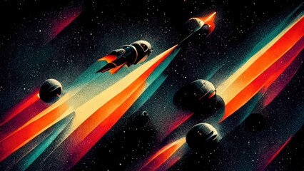 Wall Mural - retro futuristic, space wallpaper. 4k vintage background, colorful vintage abstract galaxy illustrat