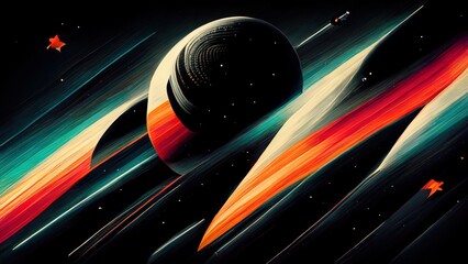 Wall Mural - retro futuristic, space wallpaper. 4k vintage background, colorful vintage abstract galaxy illustrat