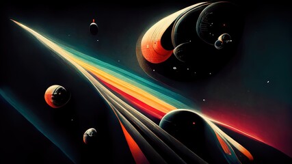 Wall Mural - retro futuristic, space wallpaper. 4k vintage background, colorful vintage abstract galaxy illustrat