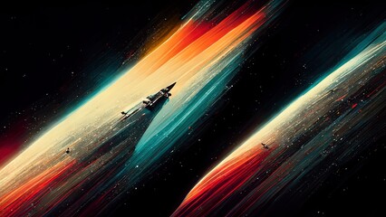 Wall Mural - retro futuristic, space wallpaper. 4k vintage background, colorful vintage abstract galaxy illustrat