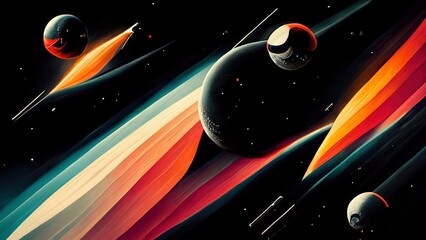 Wall Mural - retro futuristic, space wallpaper. 4k vintage background, colorful vintage abstract galaxy illustrat
