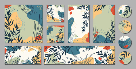Wall Mural - floral set. trendy creative templates for social media posts, stories, banners, branding design, cov