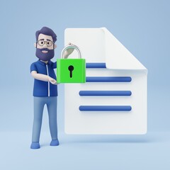 Poster - 3d man protect privacy password document files storage secure