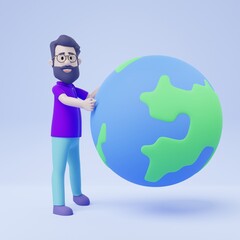 Poster - 3d man environment preserve global warming temparature planet globe human peace