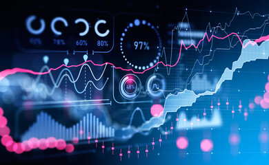 Poster - Forex graph chart with numbers, lines and candlesticks