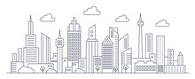 Panorama Urban Modern City Landscape With High Skyscrapers, Thin Line City Landscape Vector Illustration