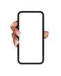 © ImageFlow - Woman hand with phone big mockup screen isolated over white background