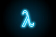 Greek alphabet lambda glowing neon symbol sign 