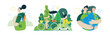 Ecology - Modern flat vector concept illustration on green positive thinking. Eco bag, Sustainable transport, Save the planet. Creative landing web page illustrations set
