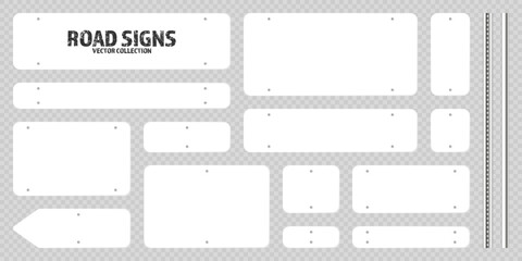 Wall Mural - various road, traffic signs. highway signboard on a chrome metal pole. blank white board with place 