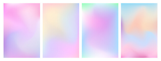 y2k holographic gradient set. iridescent aura pastel rainbow mesh backgrounds. soft blurry pink, blu