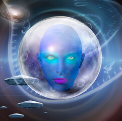 Wall Mural - bstract universe with spirals of time and flying saucers