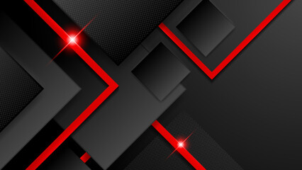 Poster - Abstract modern 3d red black background with lines arrow geometric overlap shape elements. Red Black Background. Abstract Banner. Vector illustration