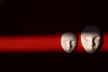 Ceramic White Mask On Red Background With Shadows