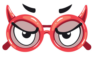 Devil glasses with angry emotions eye costume element isolated concept. Vector graphic design element illustration