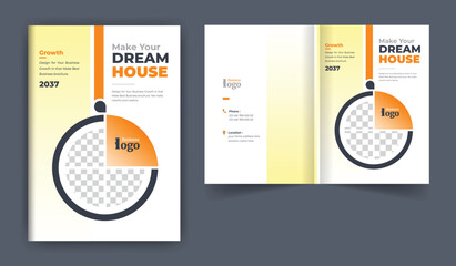 Poster - Real-estate or construction business brochure cover design template. colorful abstract and creative modern layout theme for multipurpose use. Fully editable text and vector