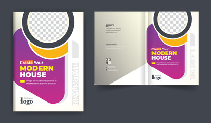 Poster - Real-estate or construction business brochure cover design template. colorful abstract and creative modern layout theme for multipurpose use. Fully editable text and vector