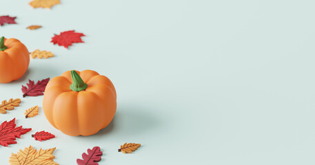 Wall Mural - Autumn and thanksgiving banner design with copy space 3D render