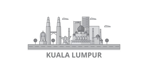 Wall Mural - Malaysia, Kuala Lumpur city skyline isolated vector illustration, icons