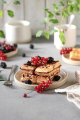 Waffles with berries and chocolate 