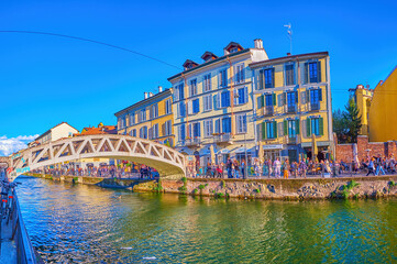 Wall Mural - Embankments and bridge of Naviglio Grande canal, Milan, Italy