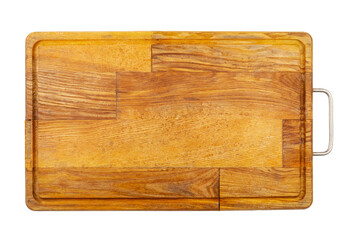 Wall Mural - Old rectangular wooden cutting board, isolated on white background, top view. File contains clipping path.