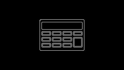 Poster - White line Calculator icon isolated on black background. Accounting symbol. Business calculations mathematics education and finance. 4K Video motion graphic animation