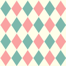 Seamless Harlequin Check Pattern In Pink, Light Blue And White. Vector Geometric Background