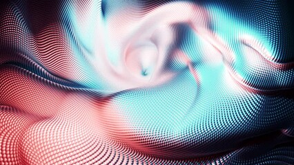 Poster - Liquid structure moves in waves from points. Design. Abstract 3d structure with wavy vibrations. 3D animation with moving waves mass with silver dots