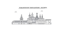 Russia, Vologda, Ferapontov Monastery City Skyline Isolated Vector Illustration, Icons