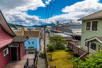 Wall Mural - A view down from a stilted walkway in Ketchikan, Alaska in summertime