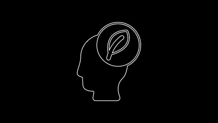 Sticker - White line Human head with leaf inside icon isolated on black background. 4K Video motion graphic animation