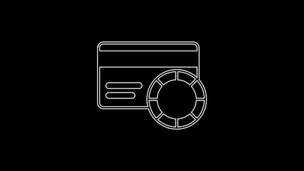 Sticker - White line Credit card icon isolated on black background. Online payment. Cash withdrawal. Financial operations. Shopping sign. 4K Video motion graphic animation