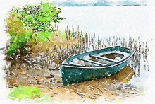 Old Boat Moored At Loch Awe In Argyll And Bute