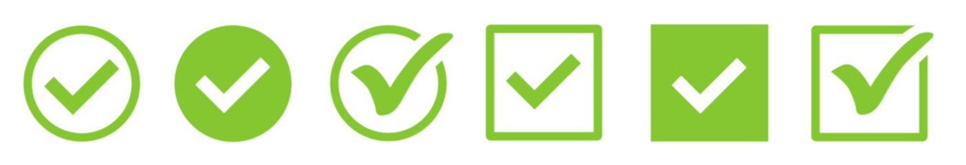 Green check mark icon. Check mark vector icon. Checkmark Illustration. Vector symbols set ,green checkmark isolated on white background. Correct vote choise isolated symbol.