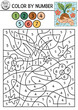 Vector ecological color by number activity with hands holding plant. Eco awareness scene. Black and white counting game with cute sprout. Earth day coloring page for kids.