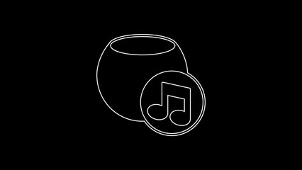 Poster - White line Voice assistant icon isolated on black background. Voice control user interface smart speaker. 4K Video motion graphic animation