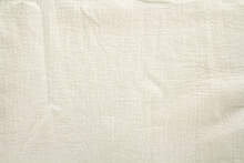 Wrinkled Natural Linen Beige Fabric, Top View, Textile Background