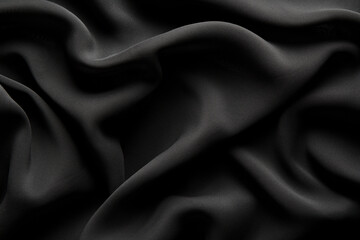 black chiffon fabric draped with large folds, wave textile background