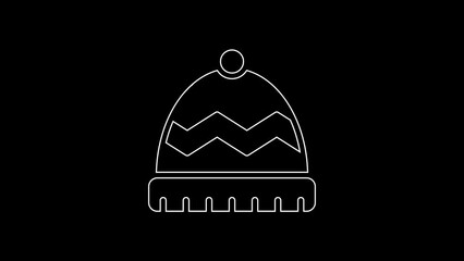 Sticker - White line Winter hat icon isolated on black background. 4K Video motion graphic animation