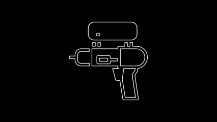 Poster - White line Water gun icon isolated on black background. 4K Video motion graphic animation