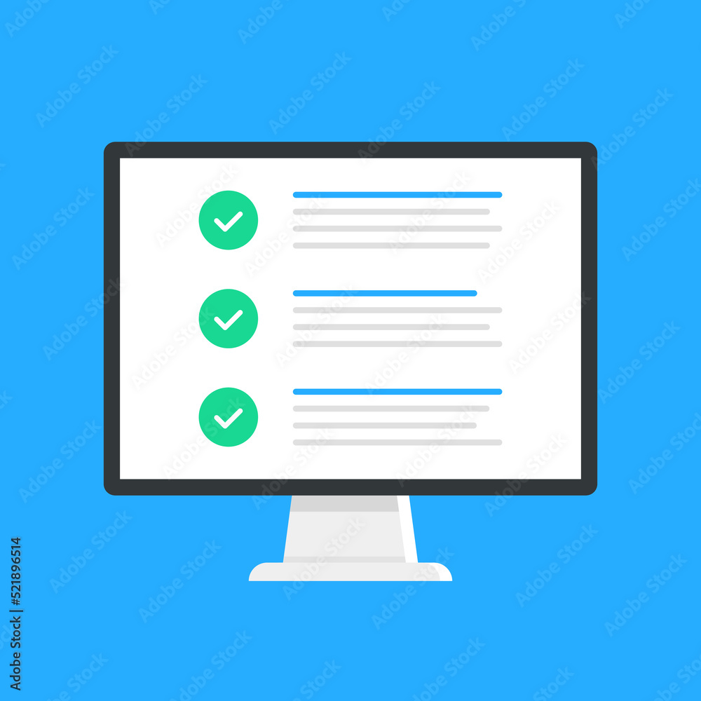 Computer and checklist. PC and check list. Survey, form concepts ...